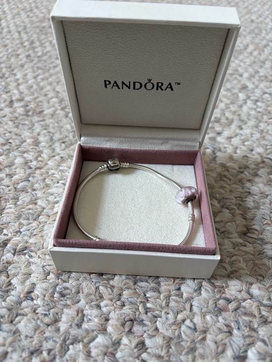 Pandora Jewelry - Pandora Silver Chain Bracelet with Pale Pink Murano Charm